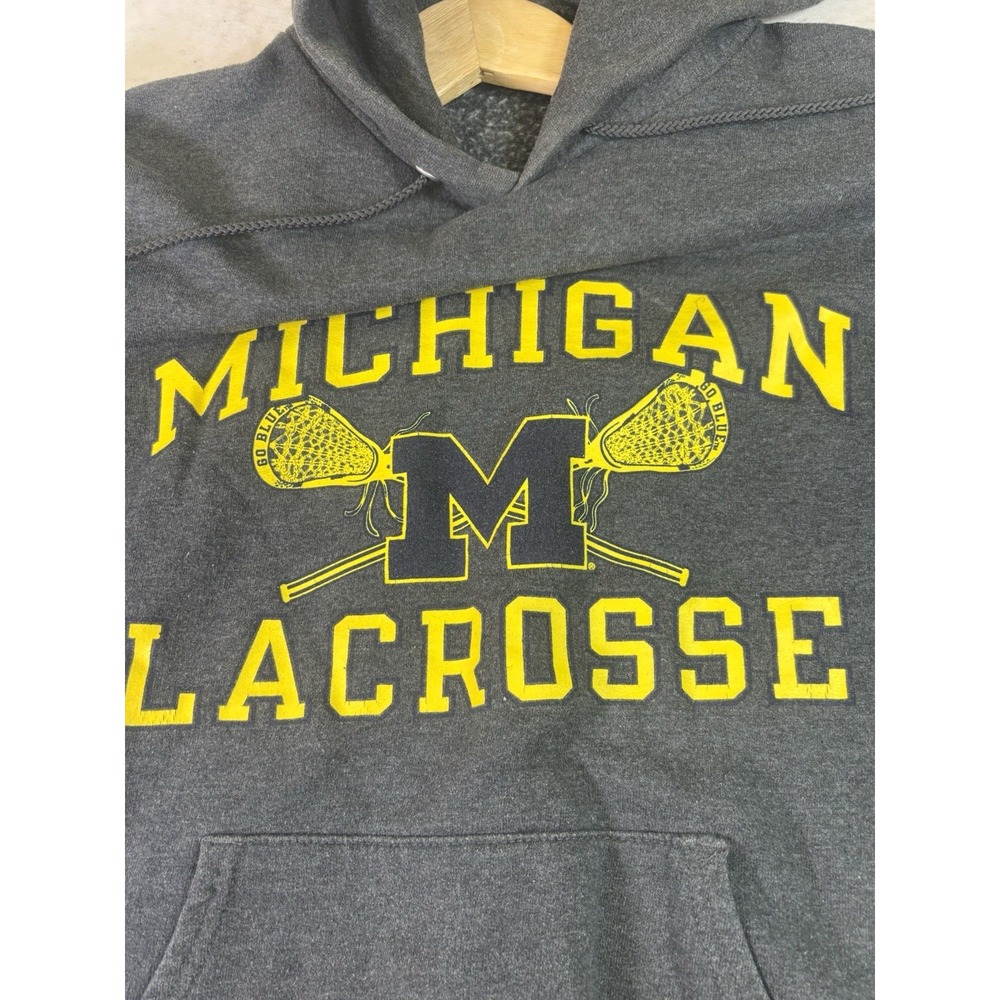 Michigan Wolverines UofM Logo Lacrosse Hoodie Gray Size Small